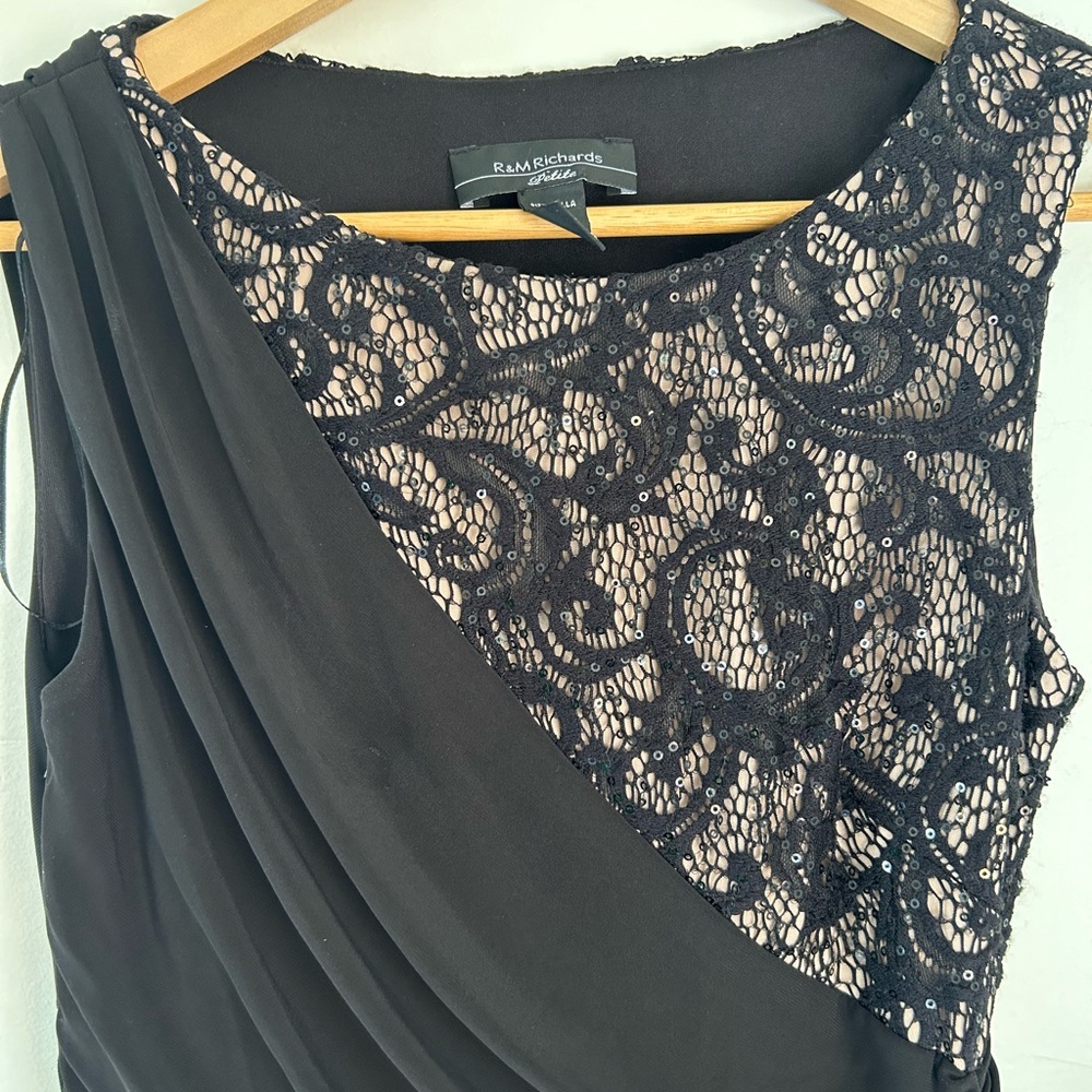 R & M Richards Black One Shoulder Dress with Lace Detail - Picture 3 of 9
